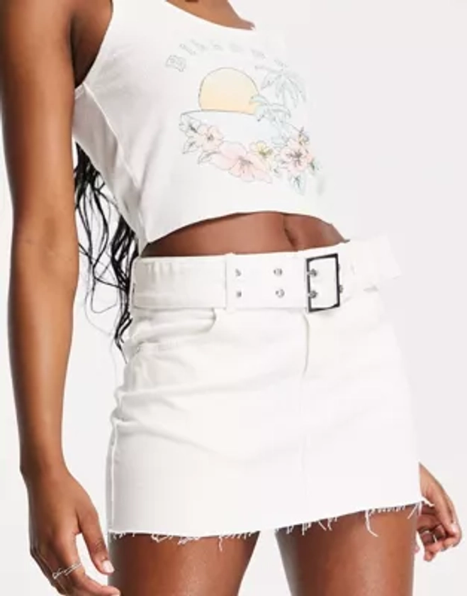 Bershka buckle detail low waist mini skirt in white | ASOS