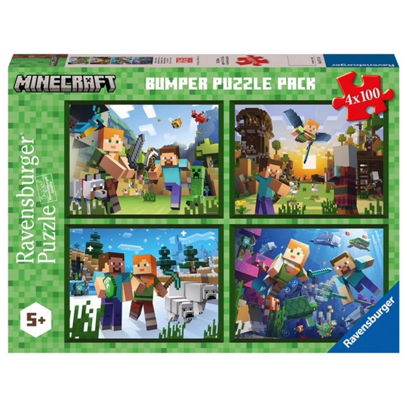 Ravensburger Minecraft 4 x 100 Piece Bumper Pack Jigsaw Puzzle | Smyths Toys UK