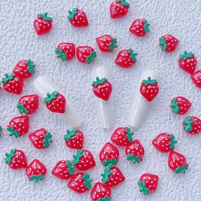 Décorations d'art d'ongle de fruits en résine Kawaii, breloques 3D Sweet Red None Harvey, accessoires d'ongles neutres, presse sur N64.10 pièces