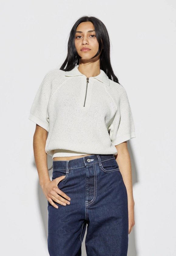 Collared Half Zip Knit Soft Cream