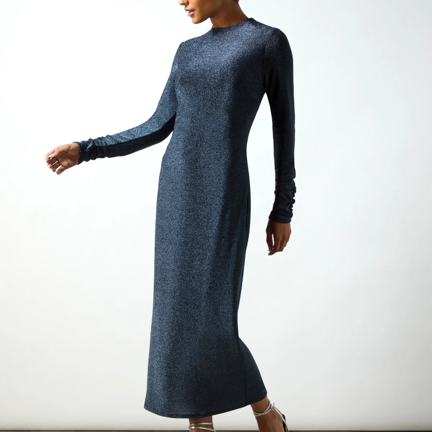 Delilah Navy Sparkle Jersey High Neck Midaxi Dress