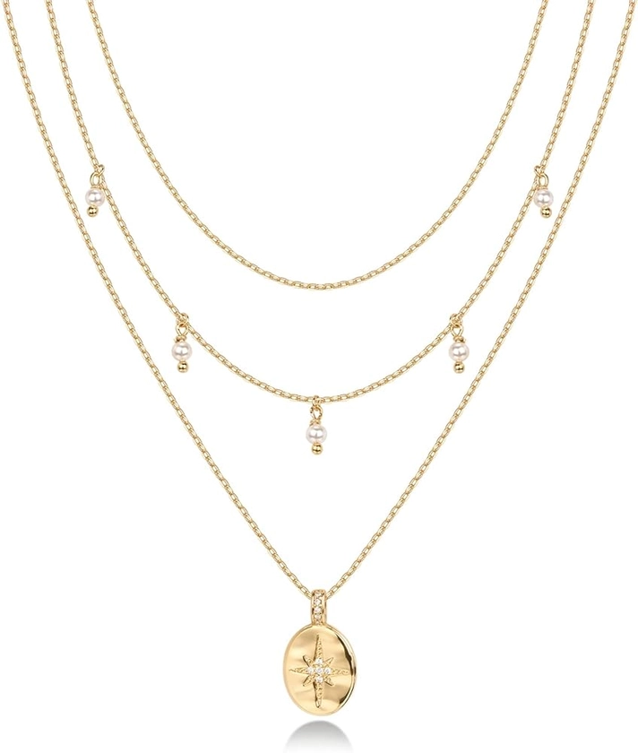 PAVOI 14K Gold Plated Layering Necklaces | Stylish Minimalist Design Pendant Necklaces | Bar, Circle, Lotus, Disc, Dog Tag, Horizontal Bar Pendants for Women