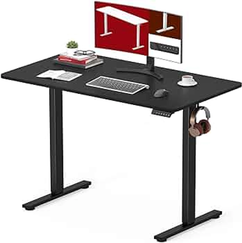 SANODESK Electric Standing Desk 40 x 24 Inches Whole-Piece Desktop Height Adjustable Stand Up Desk w/6-Button Controller Ergonomic Computer Desk for Home Office, Black Frame + Black Tabletop