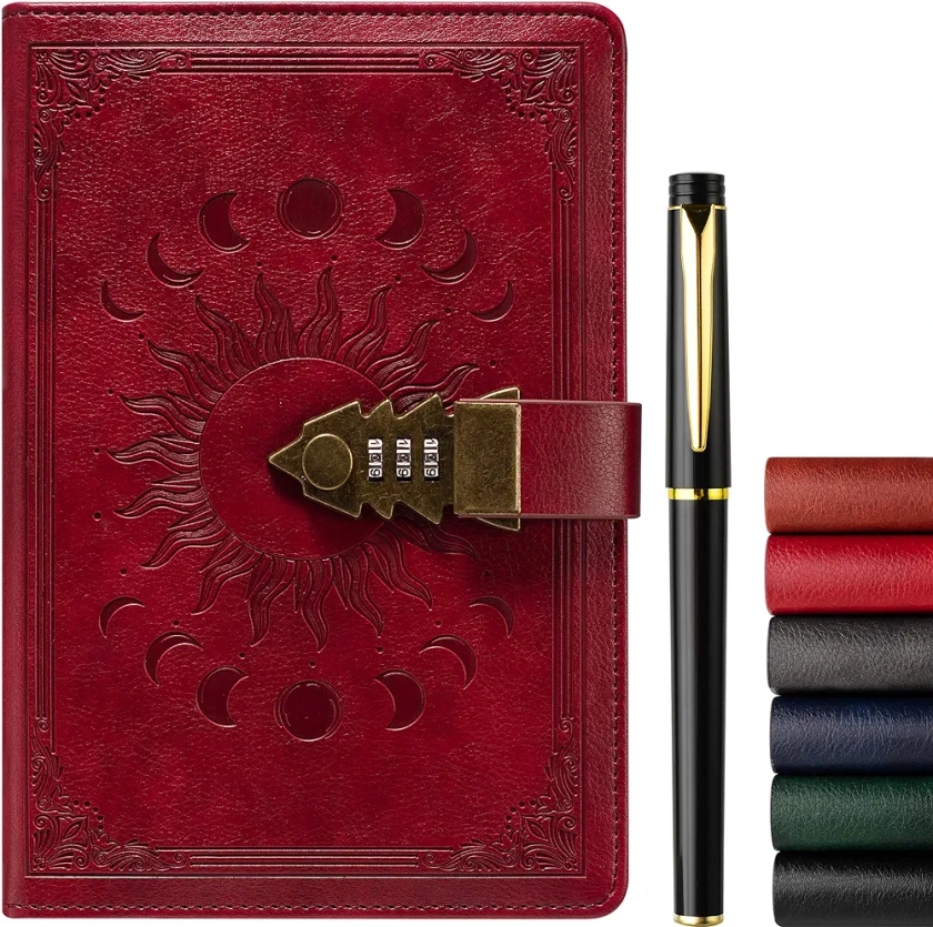 ZXHQ Journal intime avec serrure pour femmes hommes, journal secret pour filles, carnet d'écriture en cuir rechargeable, format A5 (8,5 × 5,9 pouces)