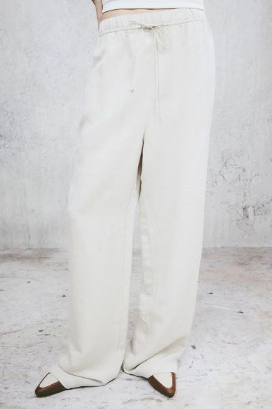 Pantalon en lin mélangé avec taille élastique