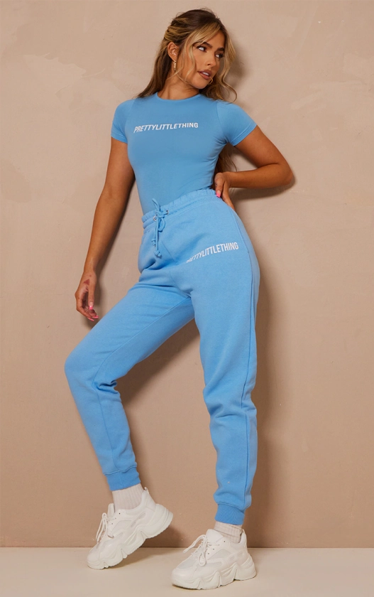 PRETTYLITTLETHING Bright Blue Logo High Waisted Cuffed Sweatpant