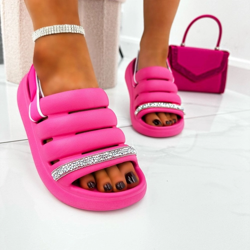 Lemonade Crystal Ultra Comfort Sandals Hot Pink