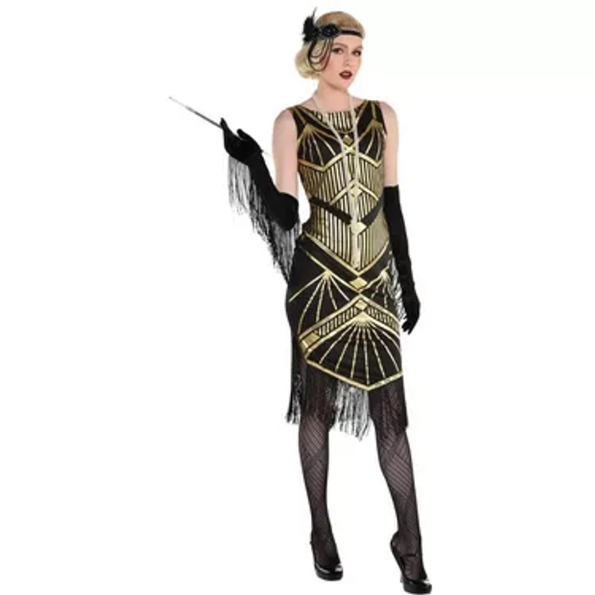 Adult Roaring 20s Gold Art Deco Flapper Costume