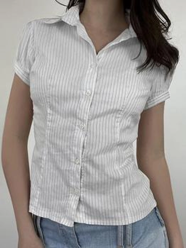 Vintage Stripe Slim Fit Short Sleeves Shirts