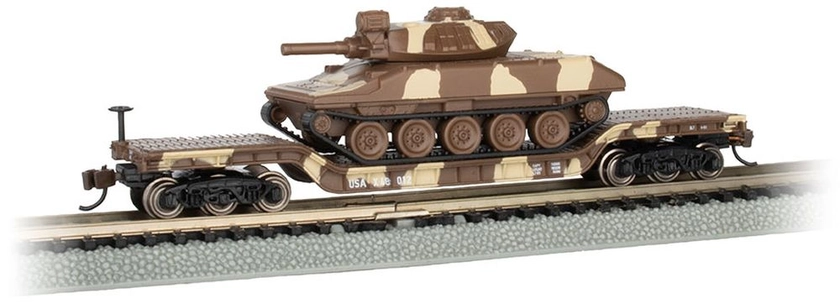 Bachmann 52' Deressed-Center Flatcar with Sheridan Tank - Ready to Run -- US Army (desert camoufla