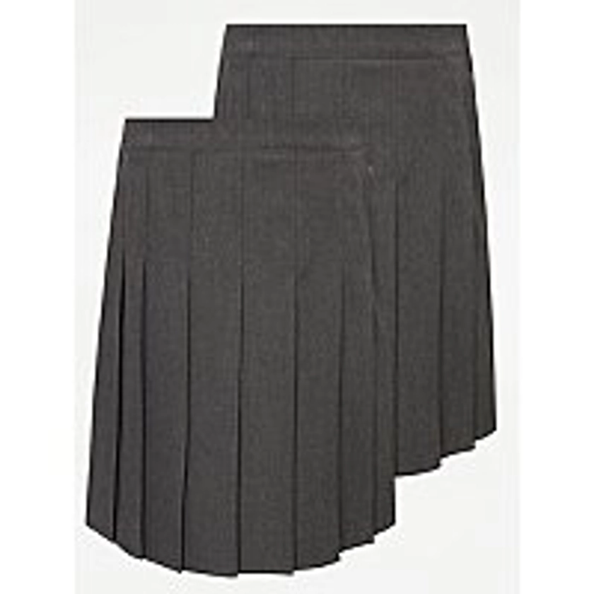 Girls Grey Permanent Pleats School Skirt 2 Pack | School | George at ASDA