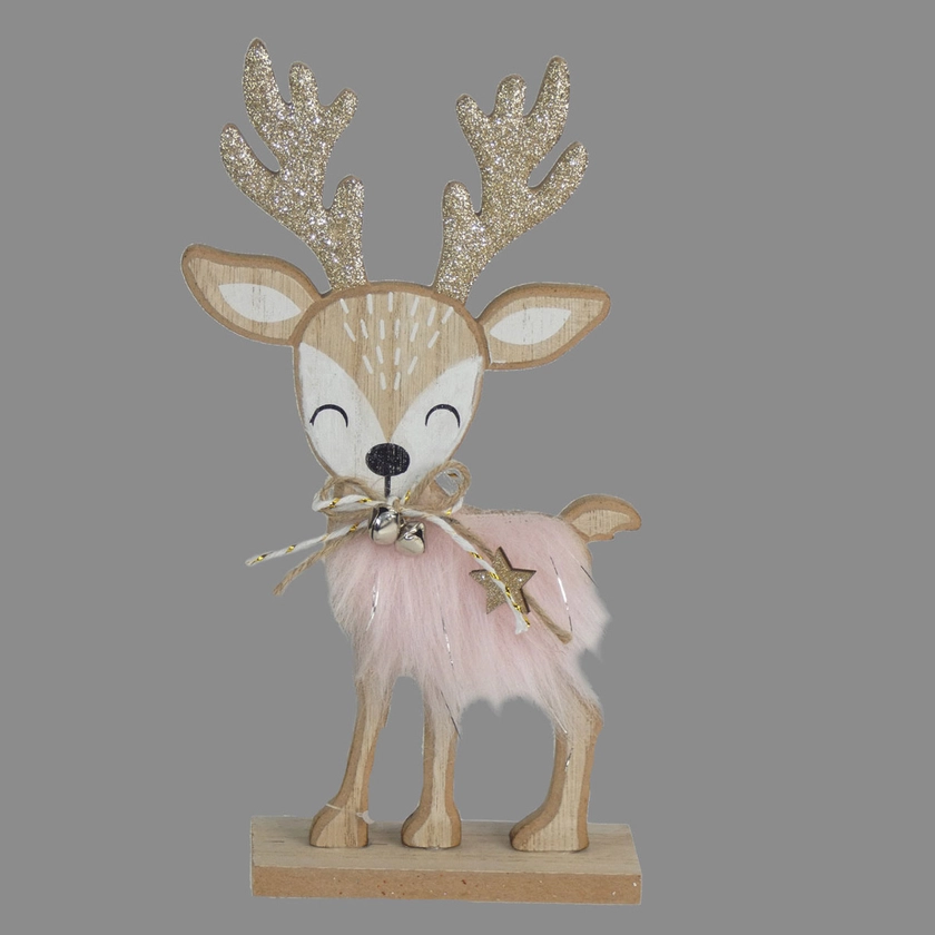 Pink Fur Standing Deer - 24cm