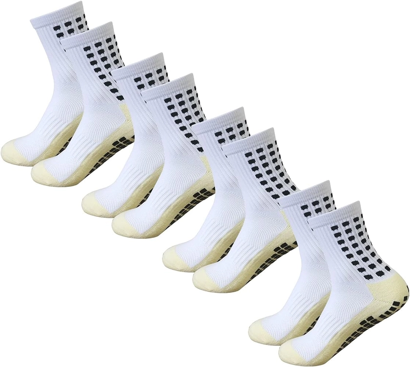 Yufree Men's Soccer Socks Anti Slip Non Slip Grip Pads for Football Basketball Sports Grip Socks, 4 Pair at Amazon Men’s Clothing store