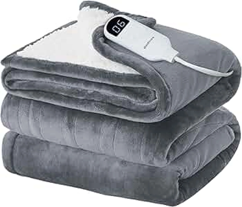 Bedsure Electric Blanket Full Size - Soft Flannel Heated Blanket with 6 Heat Settings, Heating Blanket with 10 Time Settings, 8 hrs Timer Auto Shut Off (72x84 inches, Grey)