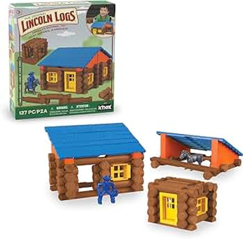 LINCOLN LOGS – Oak Creek Lodge – 137 Pieces - Real Wood Logs-Ages 3+ - Best Retro Building Gift Set for Boys/Girls – Creative Construction Engineering – Top Blocks Game Kit - Preschool Education Toy