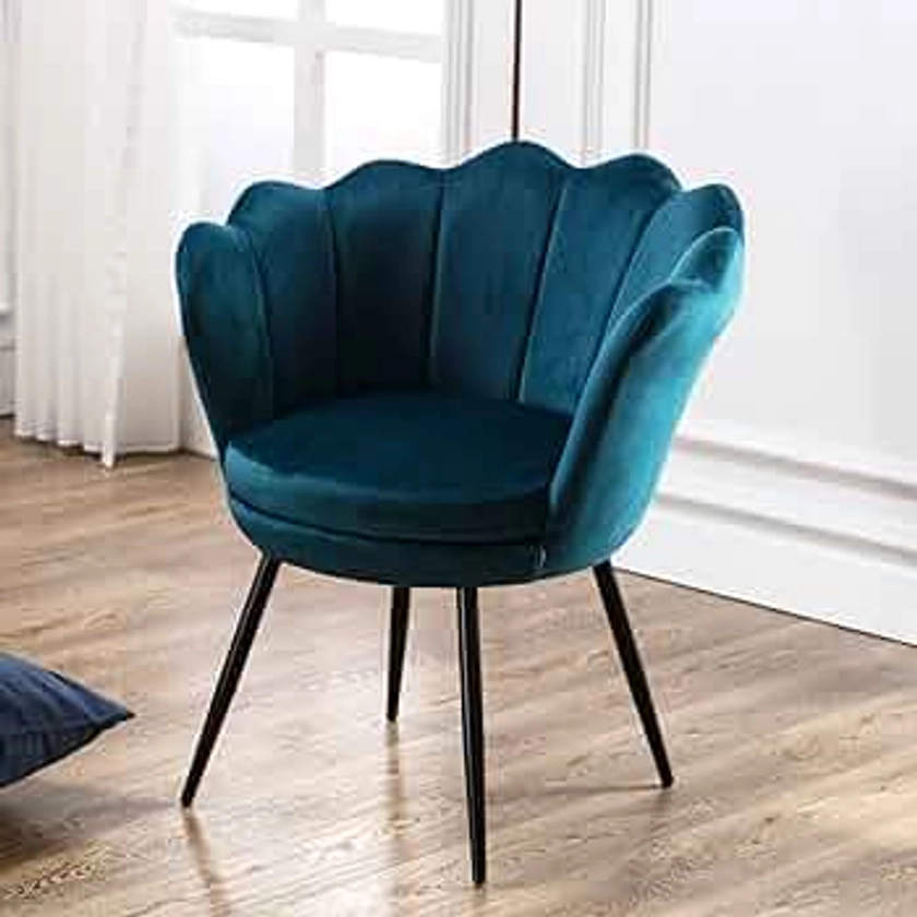 Wahson Fauteuil en Velours Fauteuil Coquillage avec Pieds Métal, Fauteuil Chambre Confortable Chaise Relax pour Salon/Chambre (Bleu Sarcelle)