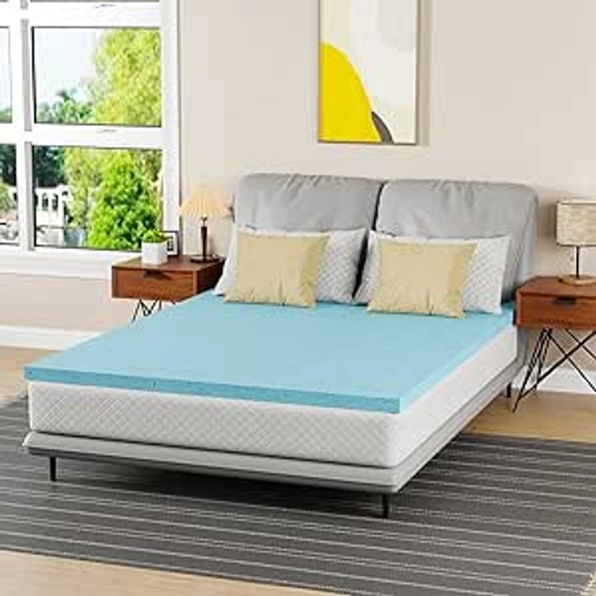 Amazon.com: PayLessHere 2 Inch Gel Memory Foam Mattress Topper/Gel Infused Queen Mattress Topper/CertiPUR-US Certified/Easy to Clean,Blue : Home & Kitchen