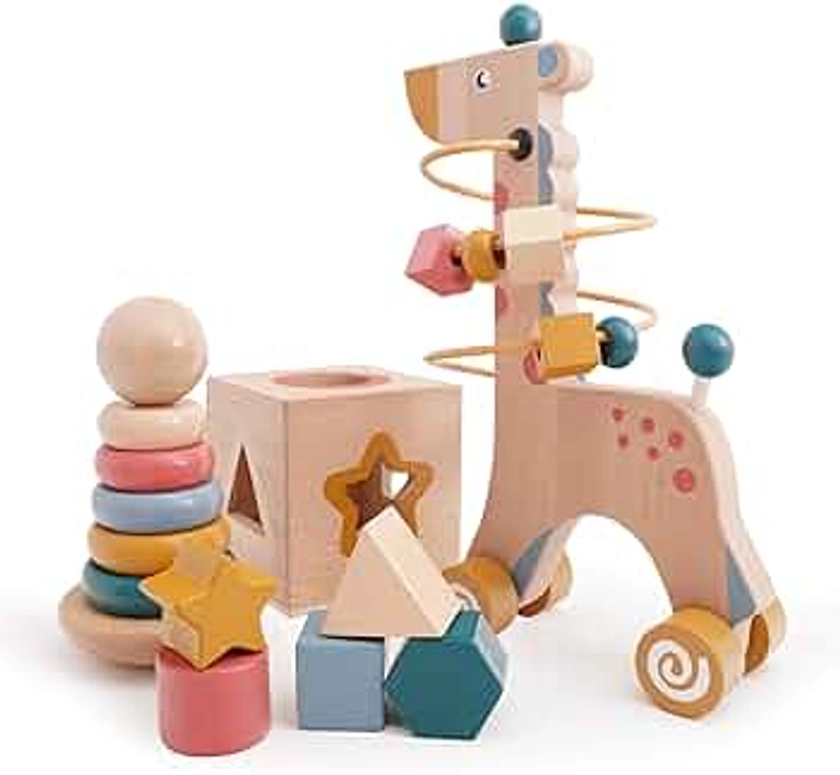 3-in-1 Wooden Montessori Toys for 1+ Year Old - Wooden Toys for Toddlers 1-3 - Learning Toys for 1 + Year Old - Wooden Baby Toys - montessori toys for 2 year old