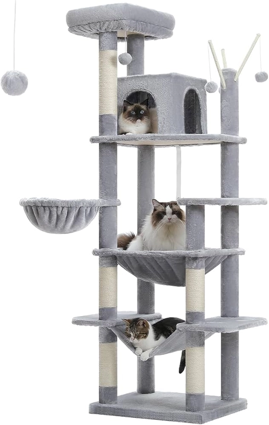 PETEPELA 173cm Cat Tree for Indoor Large Cats, Tall Cat Tower for Fat Cats with Super Large Hammock(50*40cm), Multi-Level Cat Activity Trees with Scratching Posts, Condo House and Large Top Perch,Grey : Amazon.co.uk: Pet Supplies