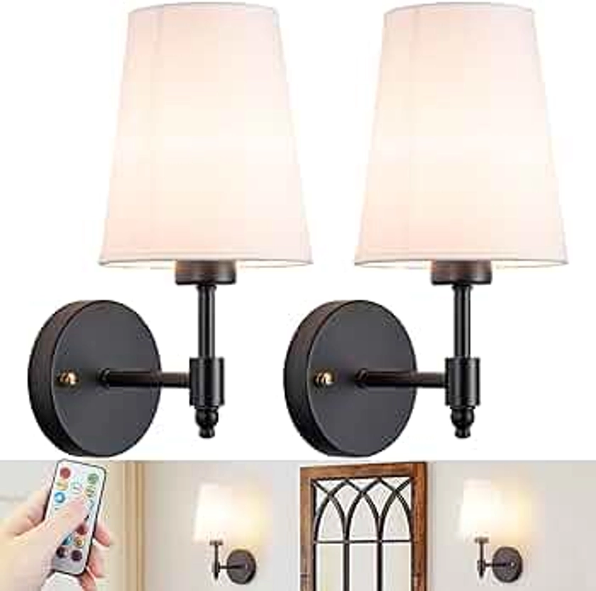 Battery Wall Sconces Set of Two,Battery Operated Sconces Up to 50 Hours Long Life,Rechargeable Cordless Wall Sconce USB Charging, RGB Fabric Wall Lights No Hardwired Need(Color : Black)