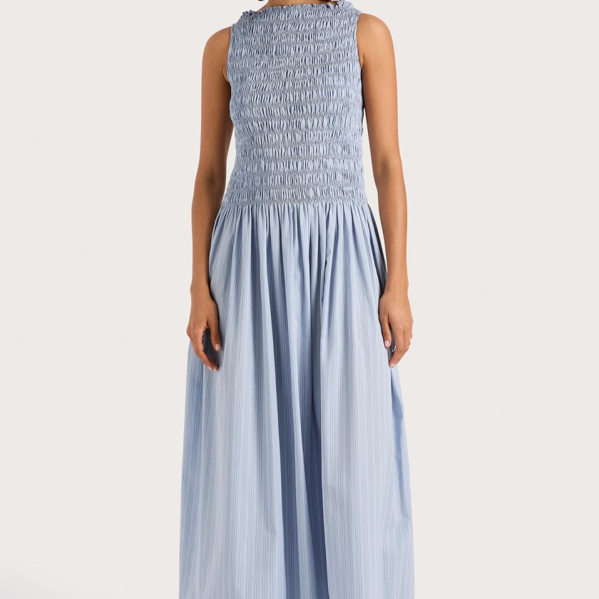 Noa Midi Dress Blue Pinstripe