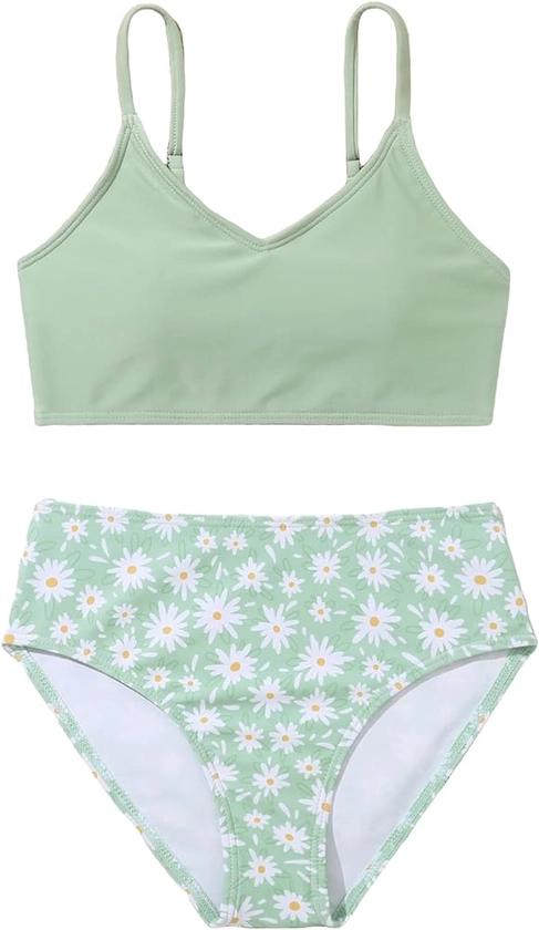 SHENHE Girl's 2 Piece Floral Print High Waisted Bikini Swimsuit Bathing Suit Bikini Sets