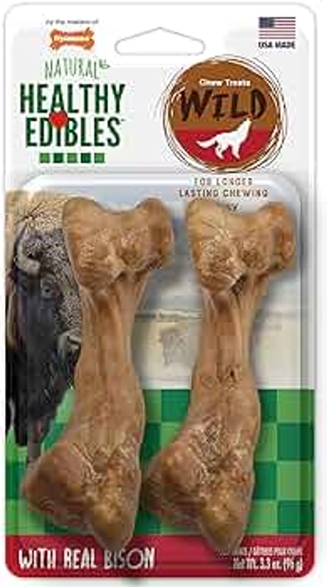 Nylabone Healthy Edibles WILD Natural Long-Lasting Bison Flavor Bone Chew Treats for Dogs, Medium (2 Count)