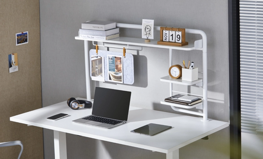Gorilla Office Clamp On Shelf with Pegboard & Shelves -Matte White & White