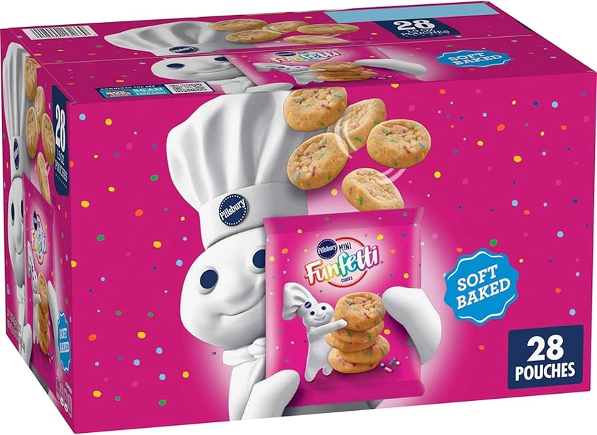 Pillsbury Mini Soft Baked Cookies, Funfetti, Snack Bags, 28 ct