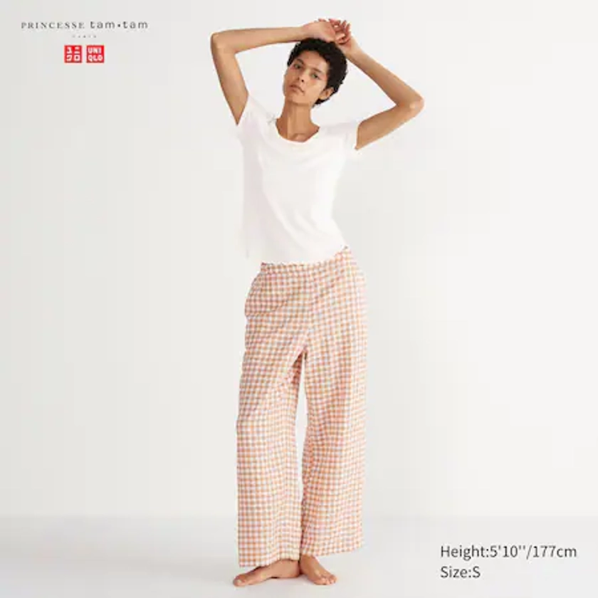 Seersucker Cotton Gingham Checked Easy Trousers | UNIQLO GB