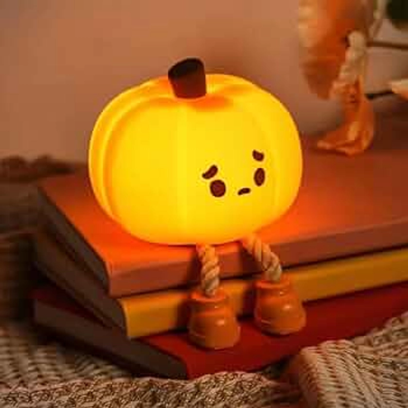 Pumpkin Night Light - Cute LED Pumpkin Lamp, Silicone Dimmable Nursery Nightlight for Kids, Rechargeable Bedside Tap Lamp, Funny Office Desk Decor and Gift