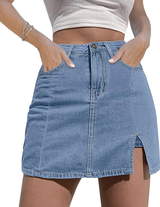 luvamia Skorts Skirts for Women Denim Mini Skirt Side Slit with High Waisted Jean Shorts Stretchy