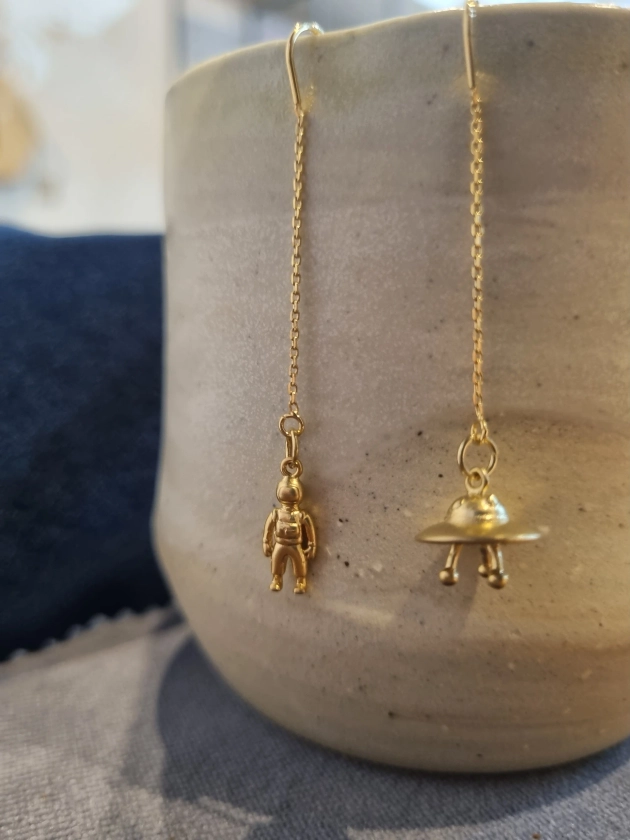UFO 🛸 and spaceman Earrings GOLD | HEATHER GRAFTON