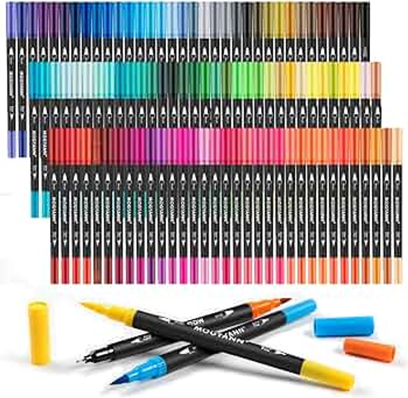 Mogyann - Lot de 100 marqueurs de coloriage pour adultes à double pointe avec pointe fine et pointe pinceau pour calligraphie