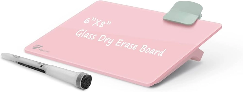 TOWON Mini Desktop Glass Whiteboard | Small Desk Notepad | Pink Office Buddy Board | Great Reminder Memo Board for Office Home School Kids, 21 x 15 cm, Pink