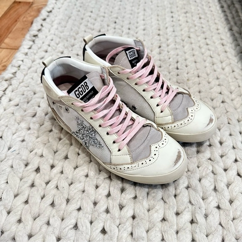 Golden goose mid star sparkle and white sneakers
