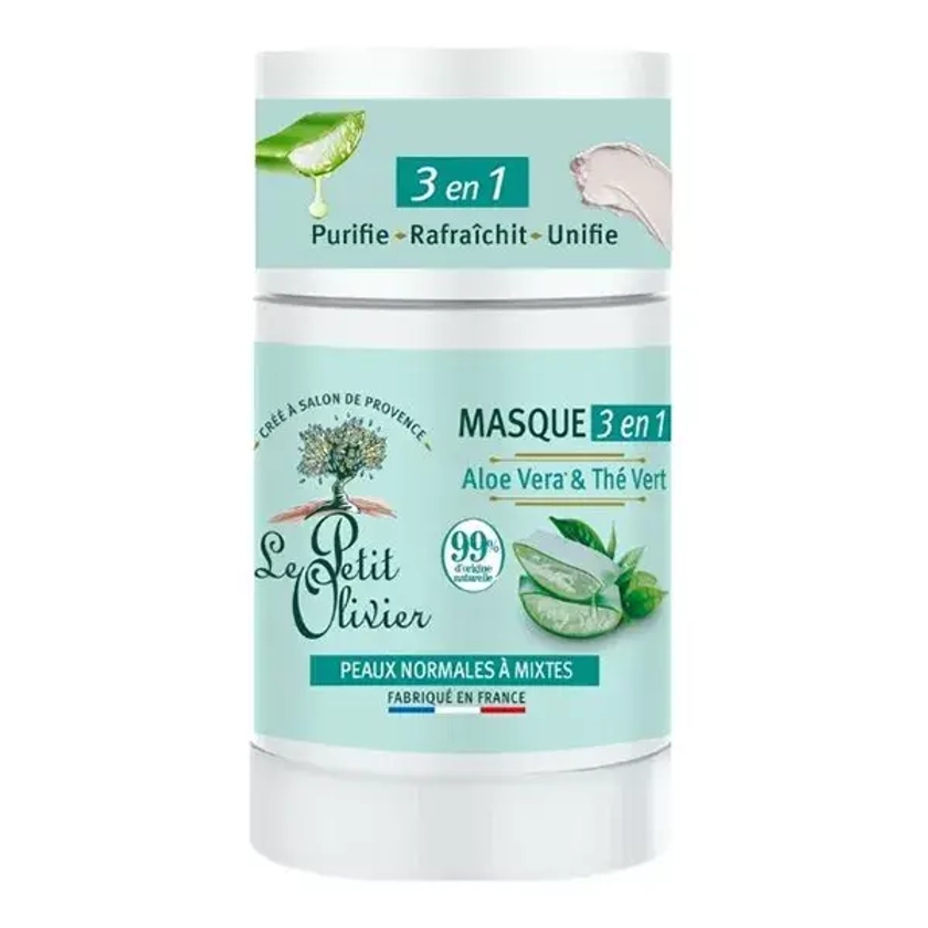 Le Petit Olivier Masque Visage Stick 3 en 1 - Aloe Vera & Thé Vert -  50g