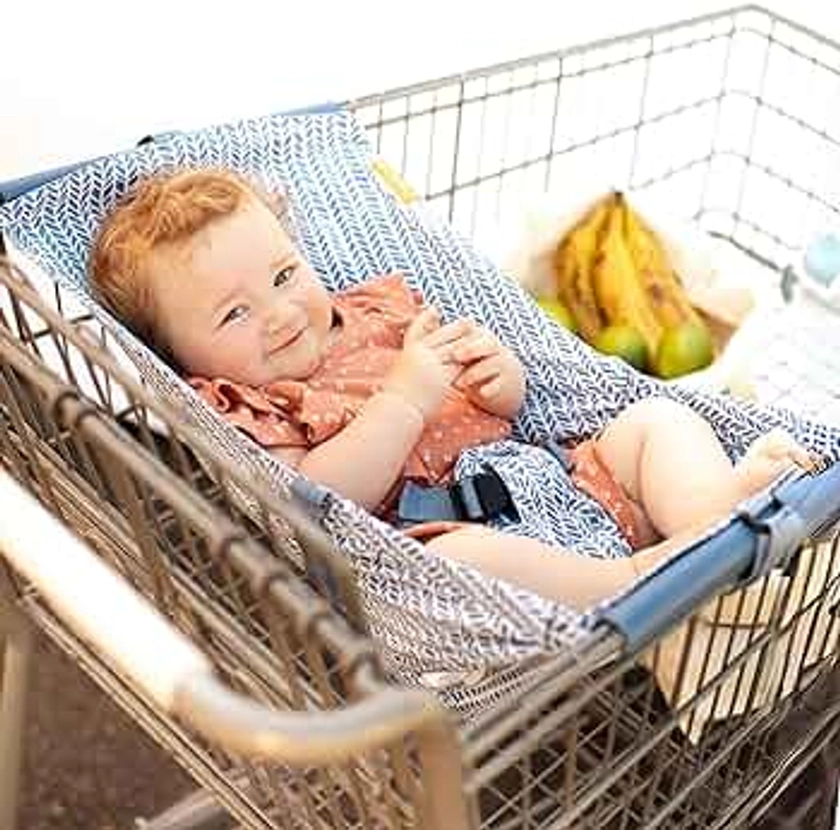 Shopping Cart Hammock for Infants and Toddlers, Babies, for All Car Seat Models, Grocery Cart for Baby, Capacity of up to 50 lbs, Blue Little Arrow