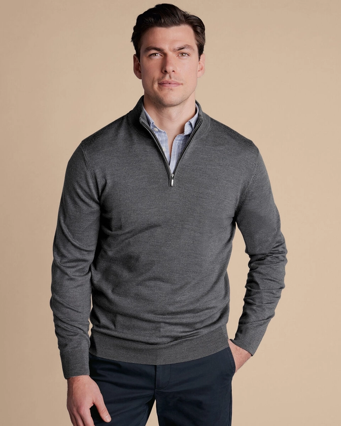 Merino Zip Neck Jumper - Grey