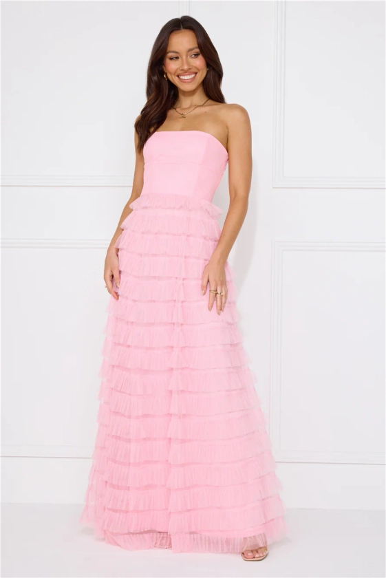 Honeyed Horizons Strapless Mesh Maxi Dress Pink