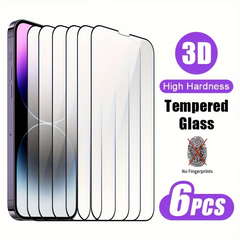 6pcs Tempered Glass for iphone 15/15 pro/15 plus/15 Pro Max/14/14 plus protective film 14 pro/14 pro max/13/13 pro/13 mini/13 pro max/12/12 pro cover