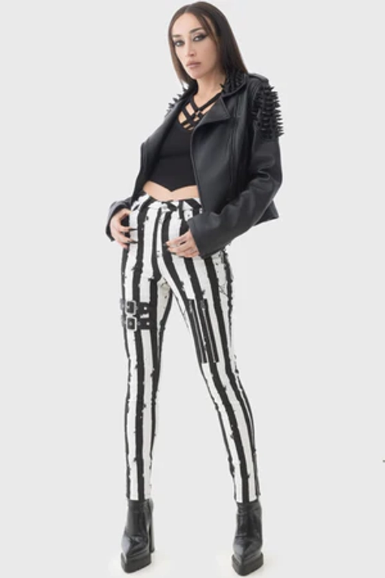 Distressed Stripe Skinny Trousers