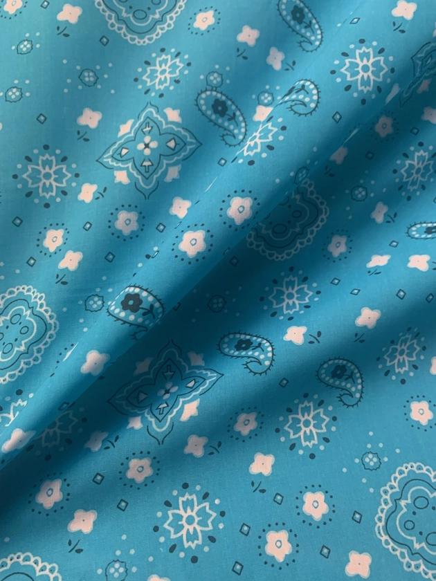 58/60 Turquoise Paisley Bandana Fabric Poly Cotton By The Yard [TURQUOISEBANDANAFABRIC] - $3.49 : BurlapFabric.com, Burlap for Wedding and Special Events