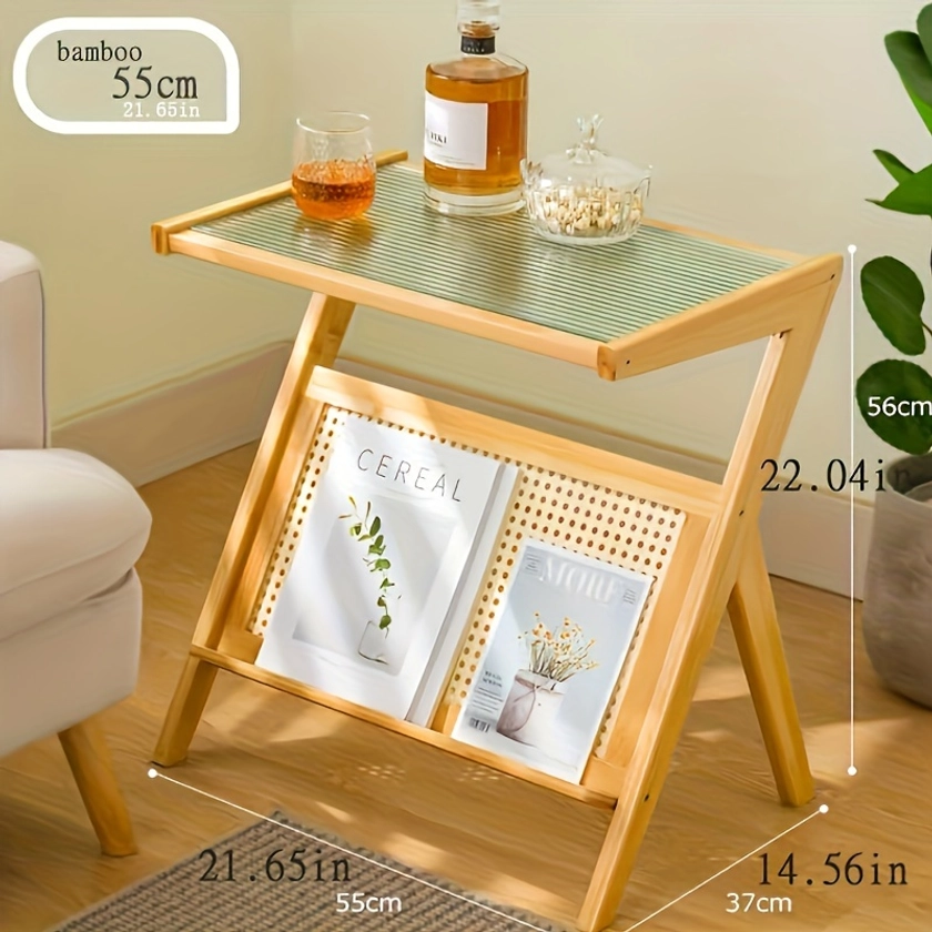 Versatile Bamboo Side Table With Glass Top - Perfect For Living Room, Bedroom, Or Office - Space-Saving * Table With Storage Shelf Coffee