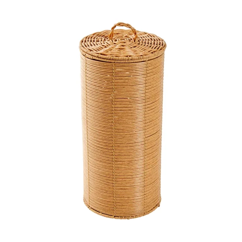 Rattan Look Toilet Roll Holder with Lid