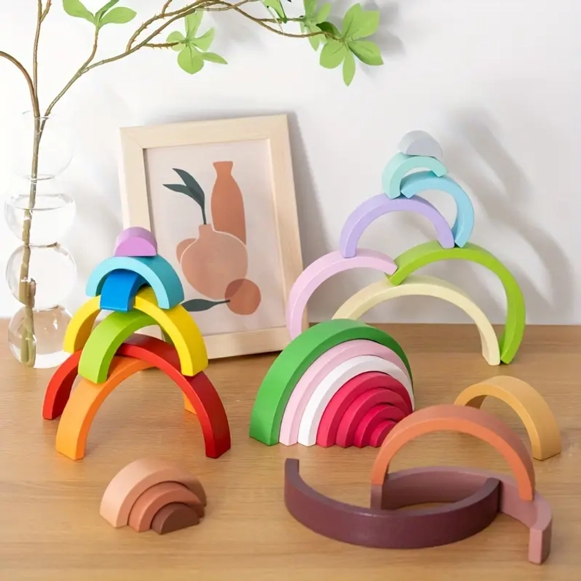 Wooden Small Rainbow Building Blocks Diy Assembly Stacking - Temu Canada
