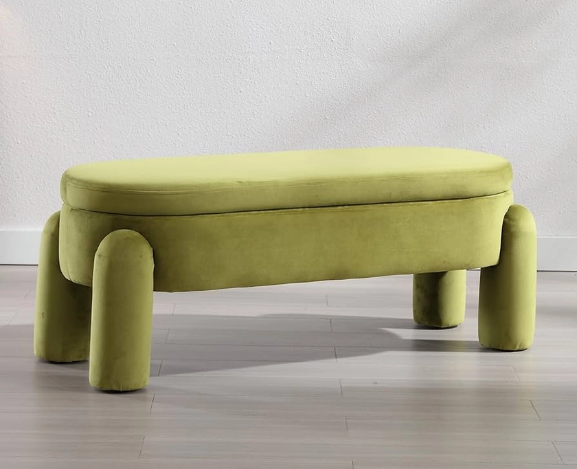 Wahson Storage Bench Stool in Velvet Upholstered Bedroom Bench for End of Bed, Modern Window Seat for Hallway/Entryway, Green