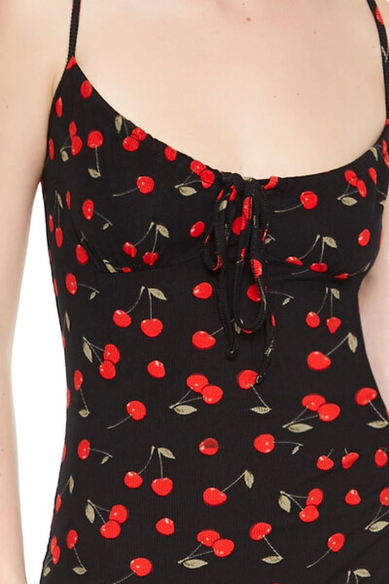 Ribbed Cherry Print Mini Dress