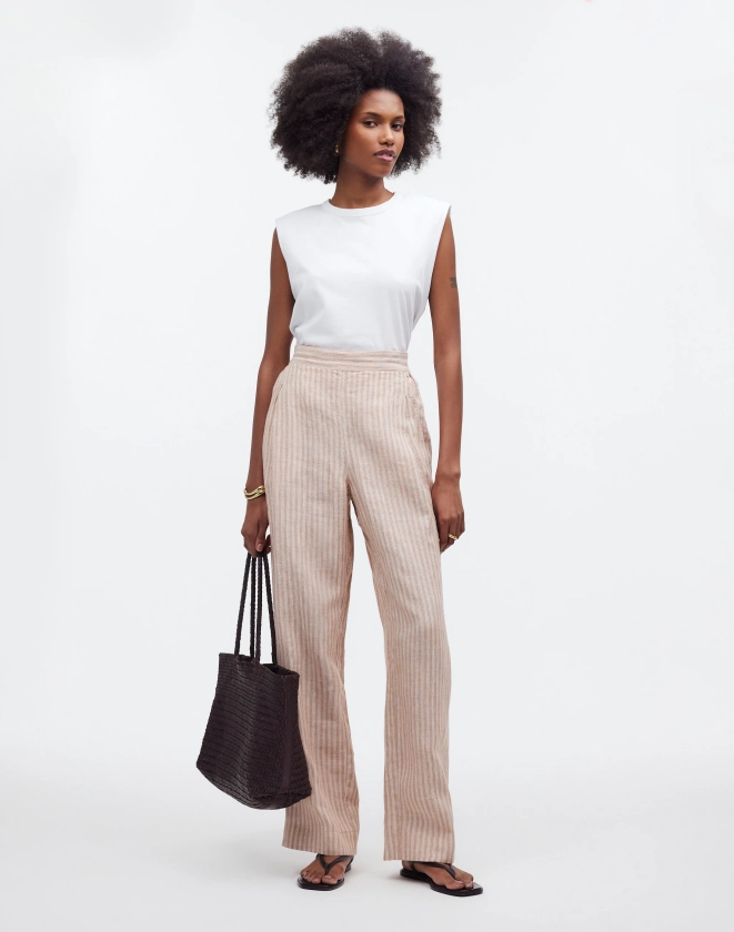 Pull-On Straight Crop Pants in 100% Linen