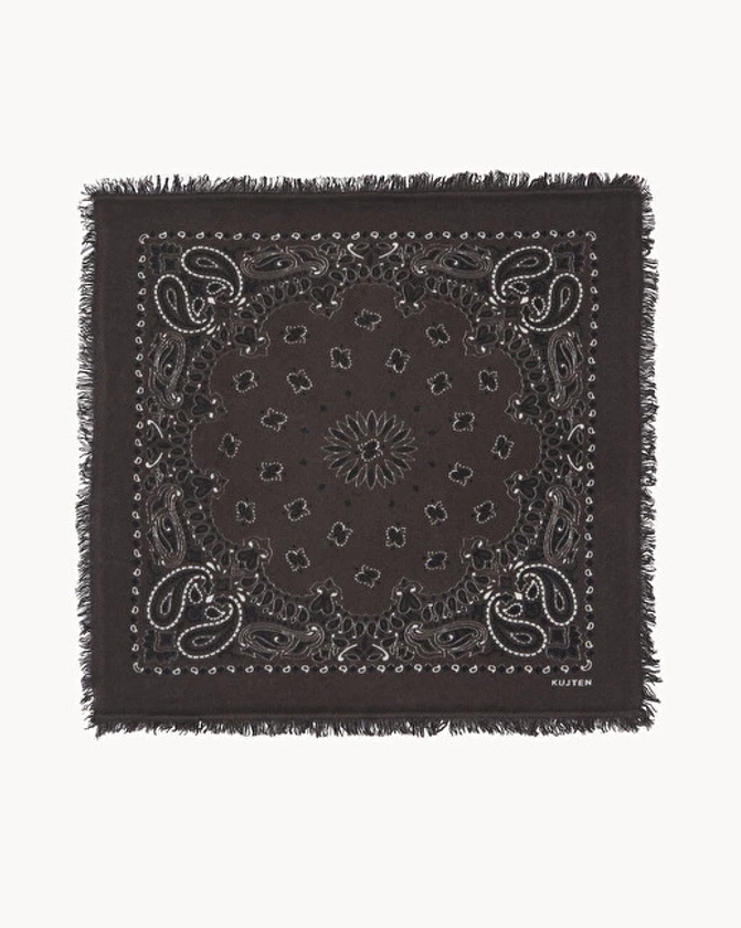 Petit bandana cachemire imprimé bicoloré, 2 fils Marron | Petit Bandana Hachi Bico | Kujten Cachemire